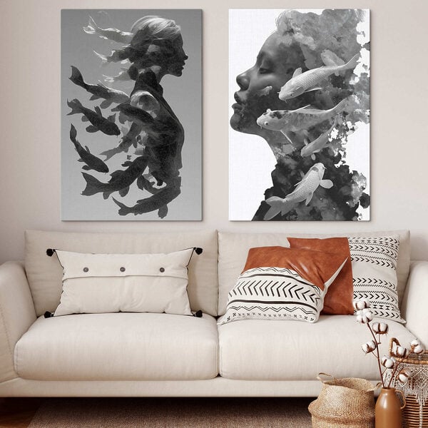 Woman's profile with fish and water