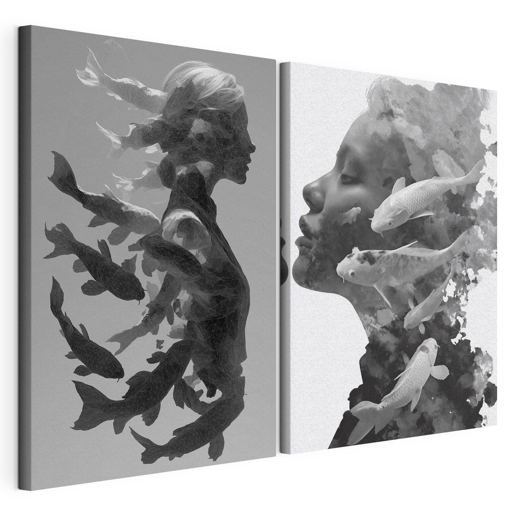 Woman's profile with fish and water