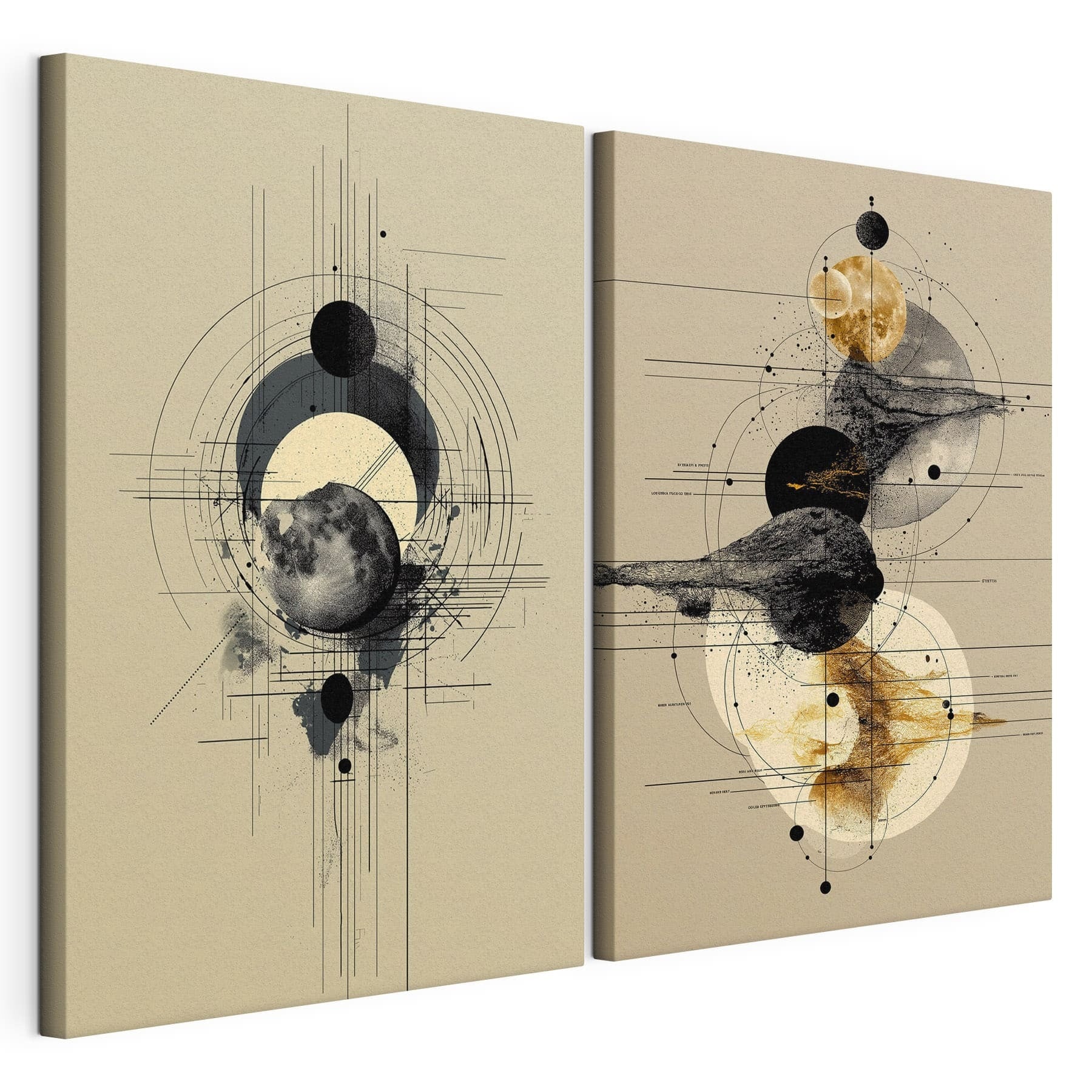 Two images of planets and circles
