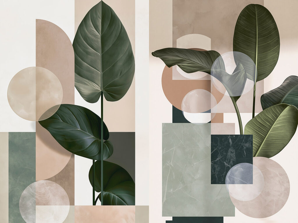 - Organic shapes in harmonious color palette