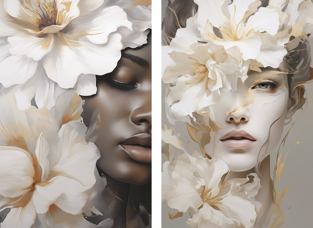 Woman with flowers around her face
