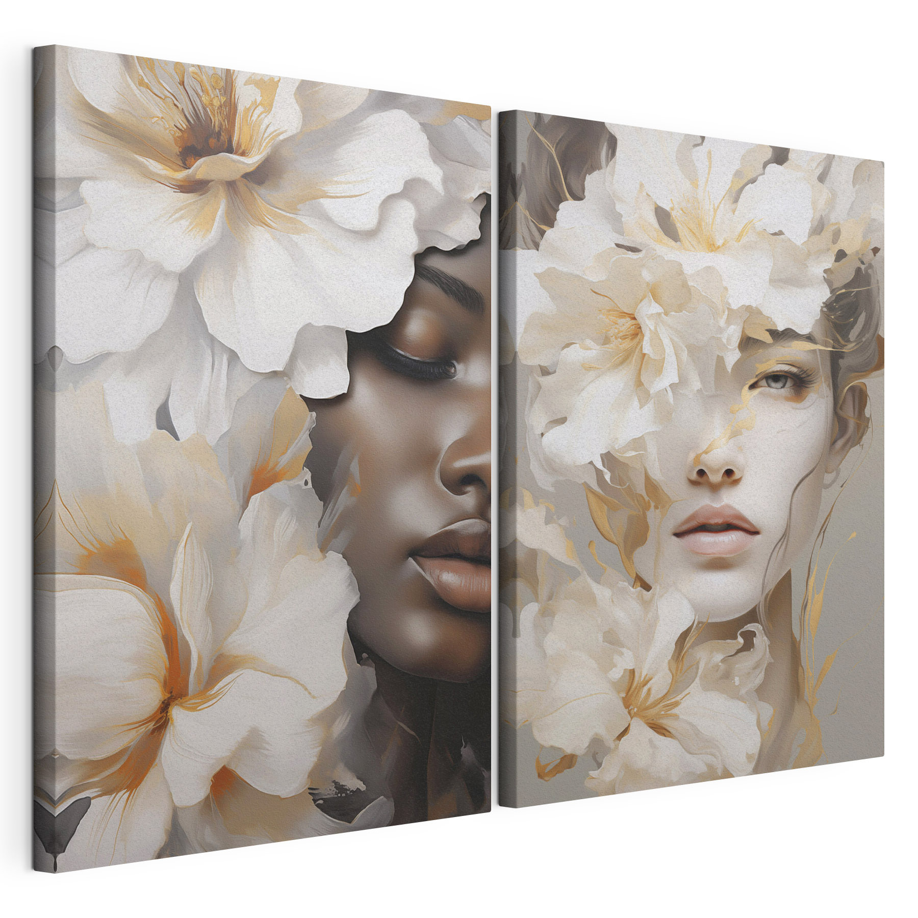 Woman with flowers around her face