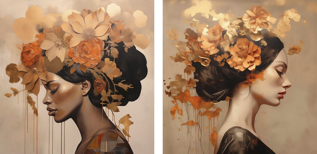 Painting of a woman with flowers in her hair
