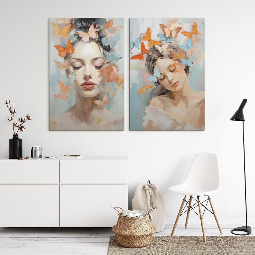 Collage of a woman with butterflies in her hair