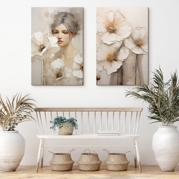 Painting of a woman with white flowers