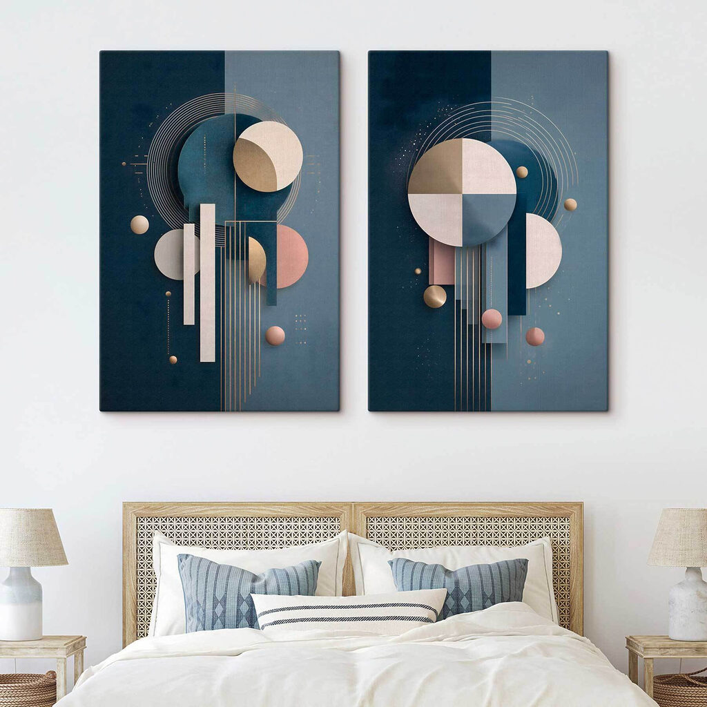 Collage of art with circles and lines