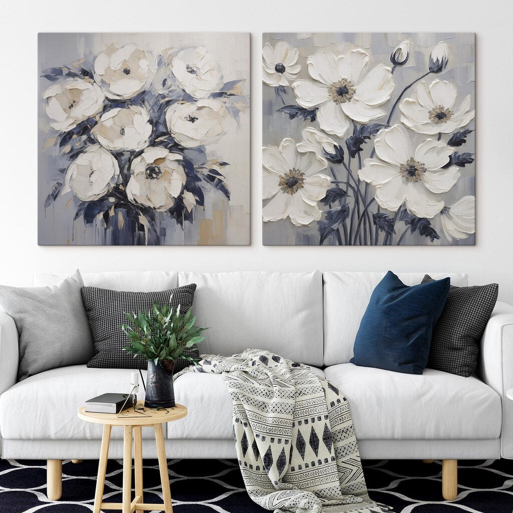 Painting of flowers on canvas