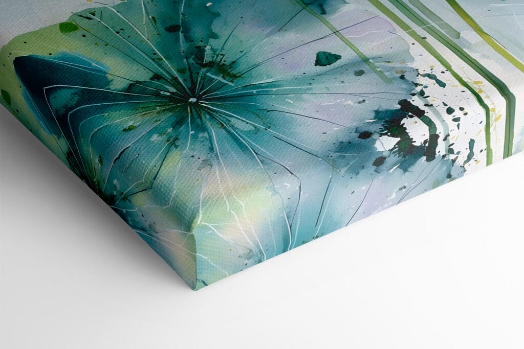 Painting of flowers with green leaves