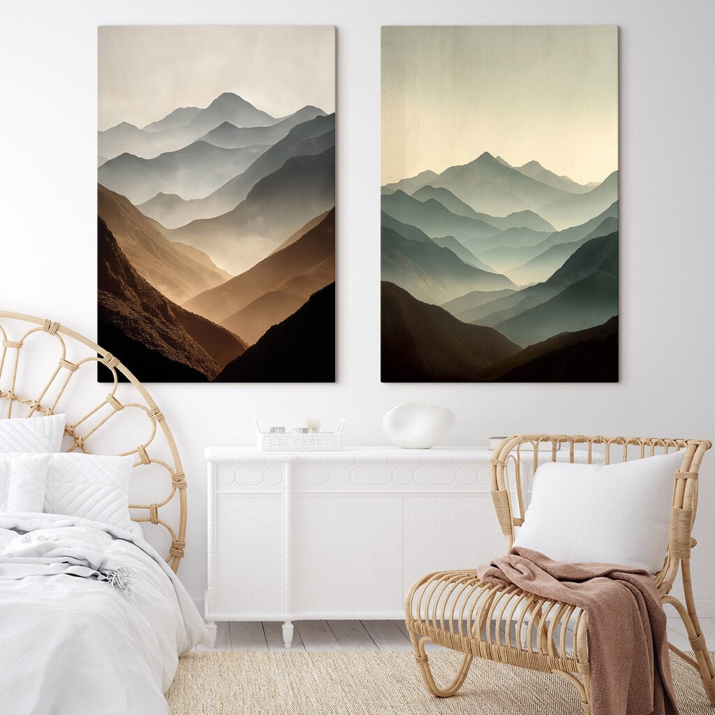 Comparison of mountains with fog