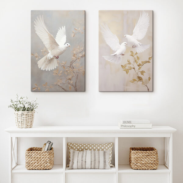 Collage of two white birds