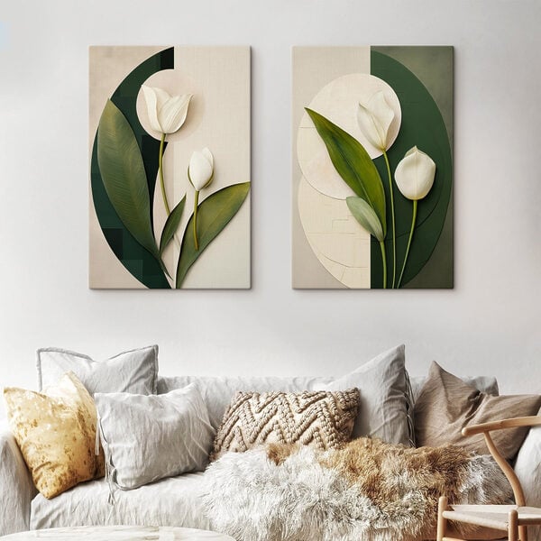 Collage of white flowers and green leaves