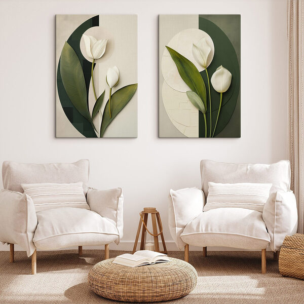 Collage of white flowers and green leaves