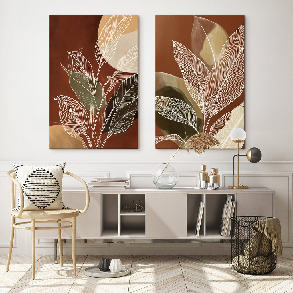 Painting of leaves and circles