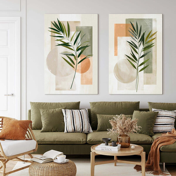 Painting of leaves and squares