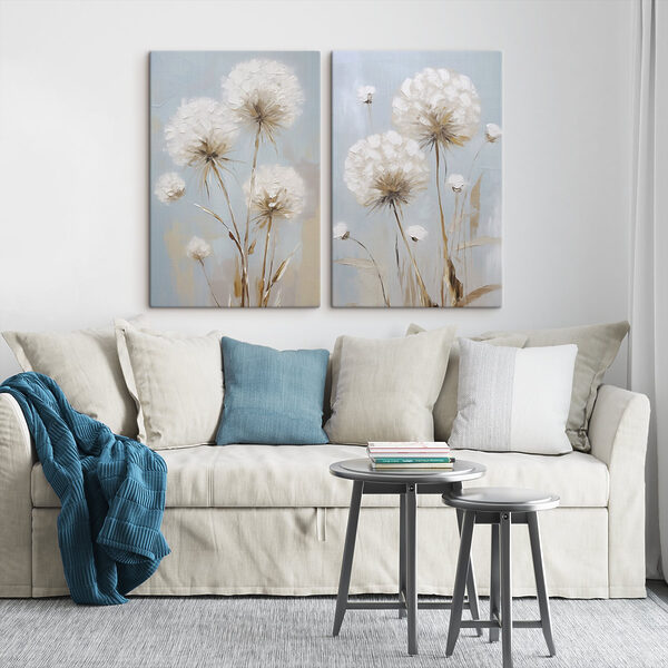 Painting of flowers on a blue background