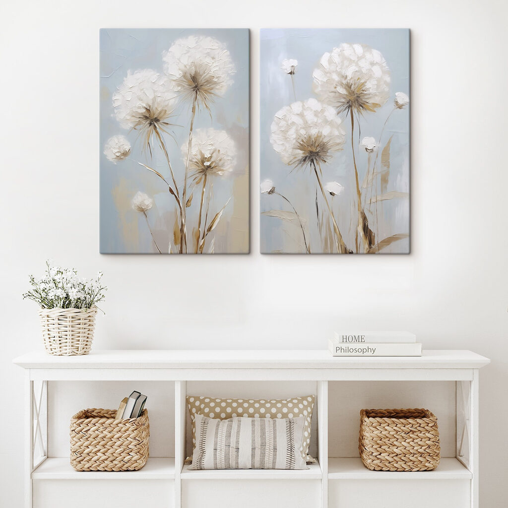 Painting of flowers on a blue background