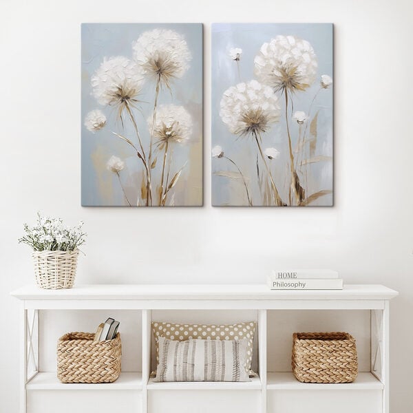 Painting of flowers on a blue background
