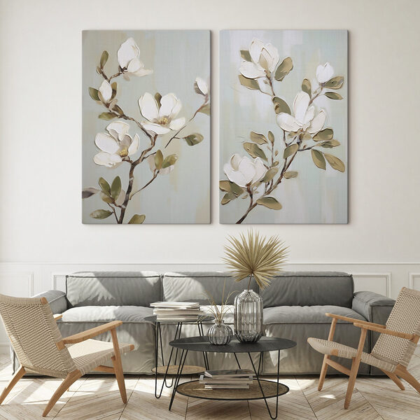 Painting of flowers on a branch