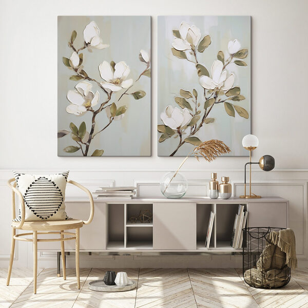 Painting of flowers on a branch