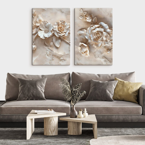 Collage of flowers on a marble surface
