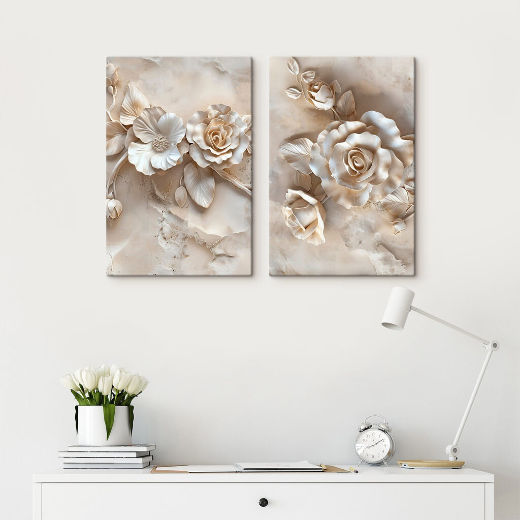 Collage of flowers on a marble surface