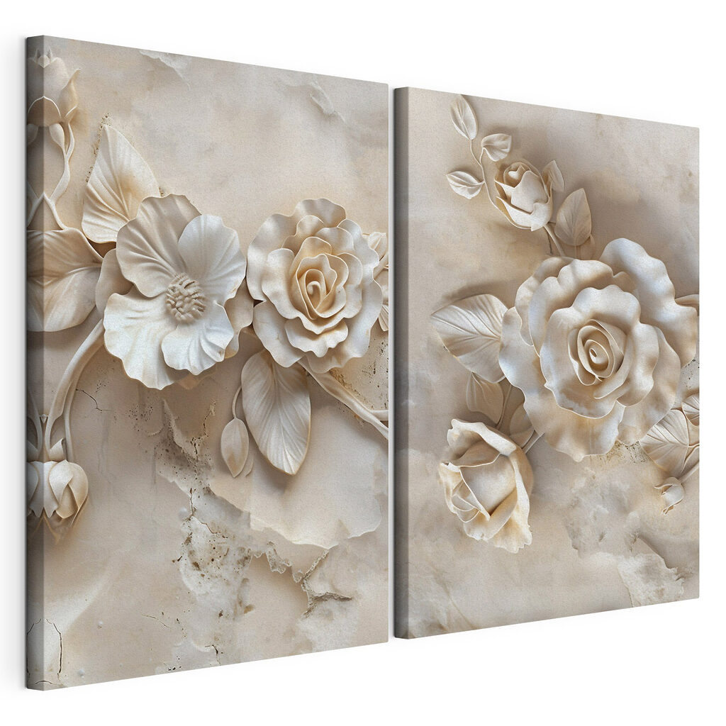 Collage of flowers on a marble surface