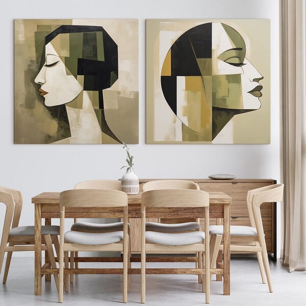 Two paintings of a person's head