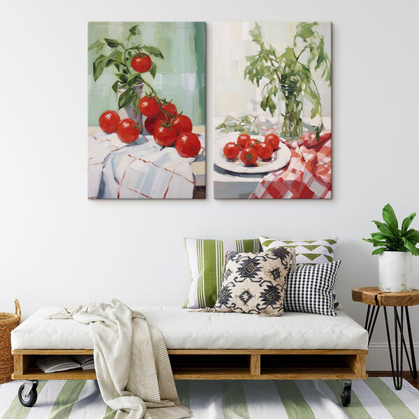 Painting of tomatoes on a table
