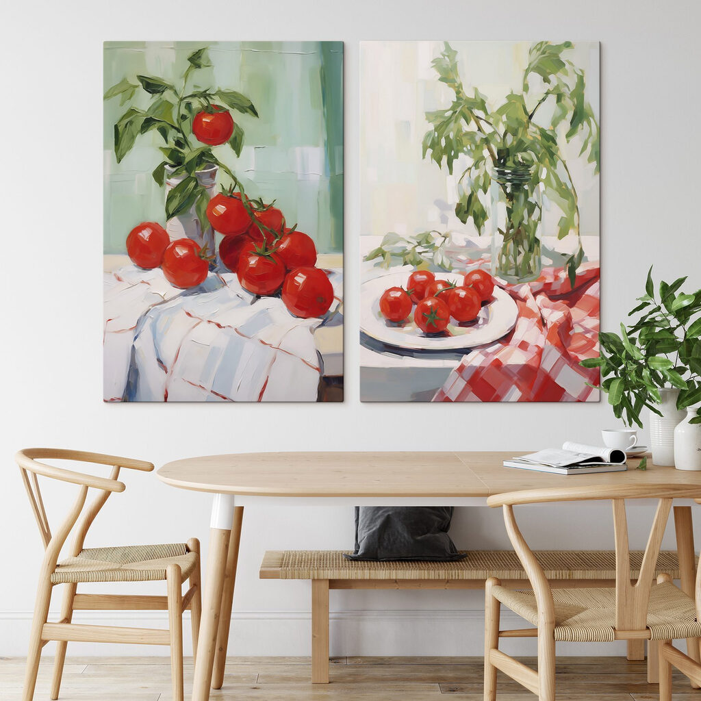Painting of tomatoes on a table