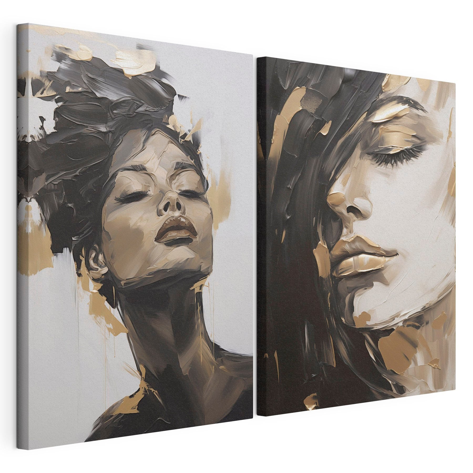Collage of a woman's face and a painting of a woman's face