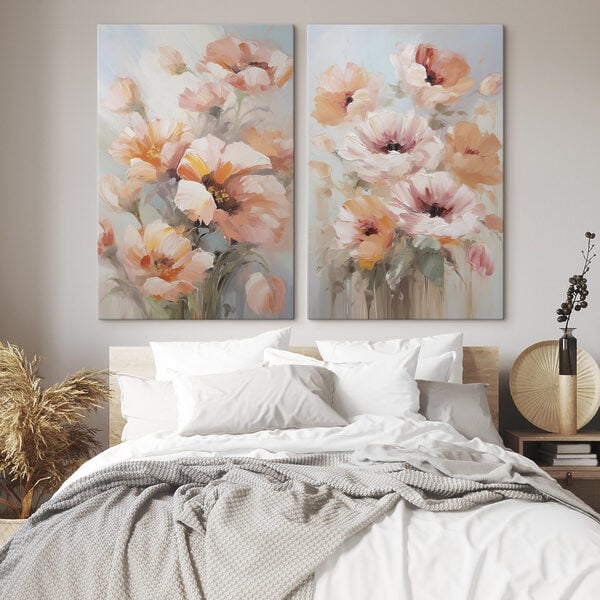 Painting of flowers on a blue background