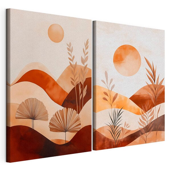 Painting of a landscape with plants and sun