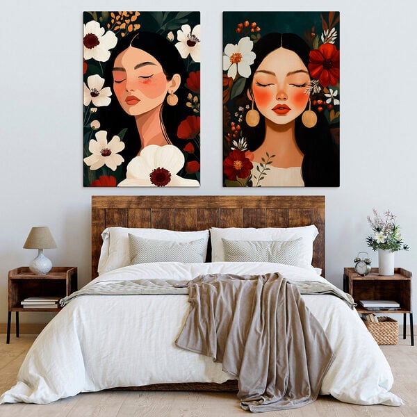Dreamy faces among vibrant blooms