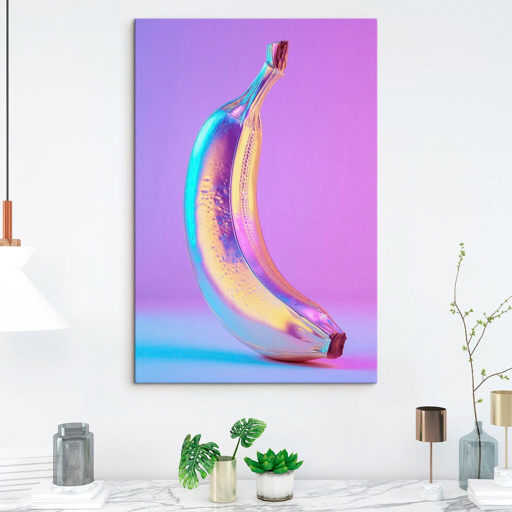 Colorful banana on a purple background