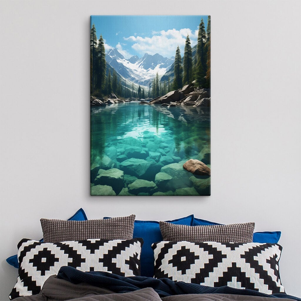 Mountain lake with trees and rocks
