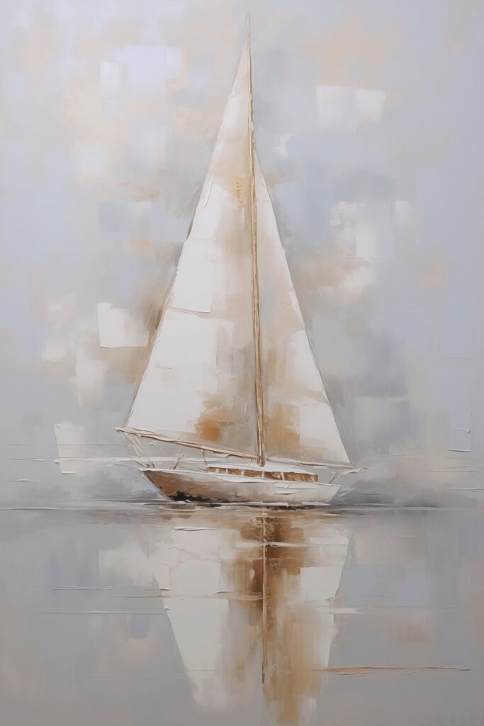 Painting of a sailboat on water