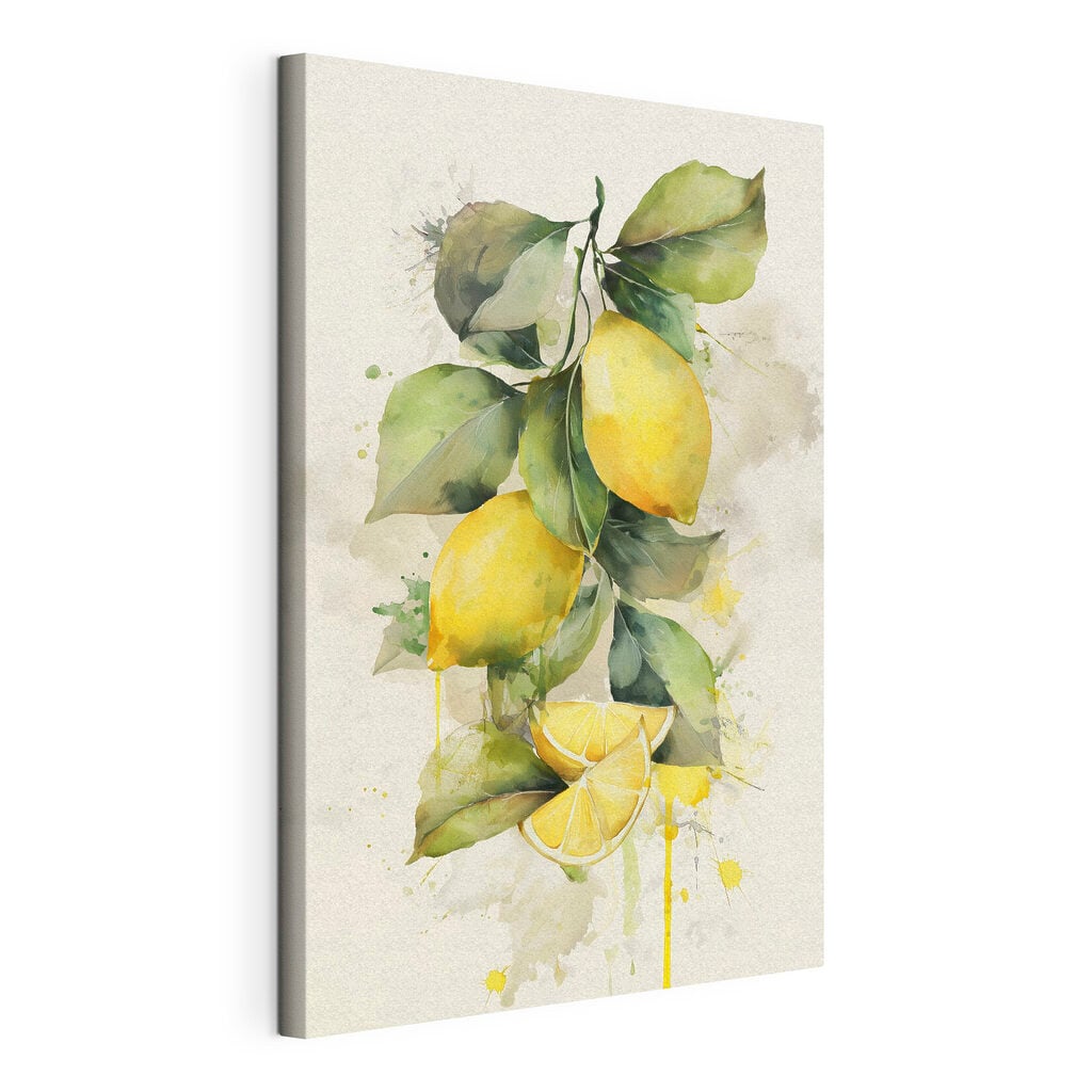 Watercolor painting of lemons and leaves