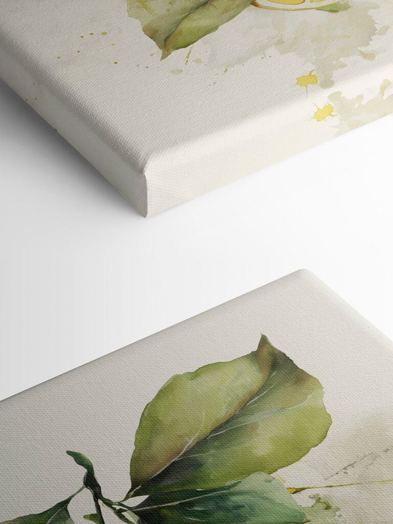 Watercolor painting of lemons and leaves