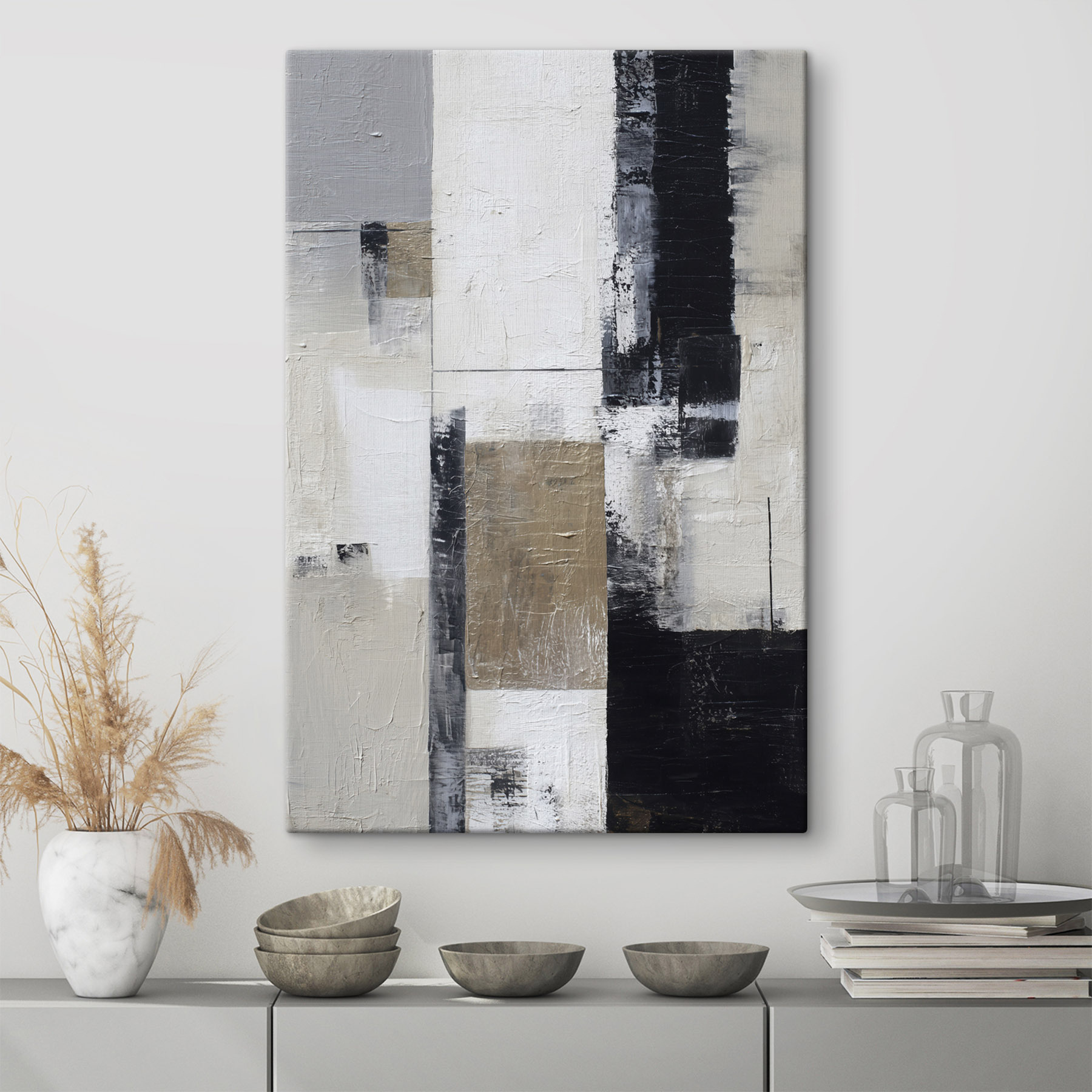 Painting of a white and black rectangular object