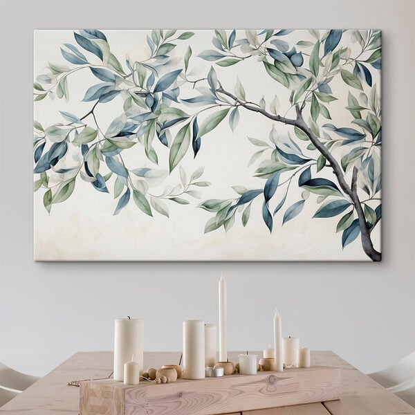 Painting of a tree branch with leaves