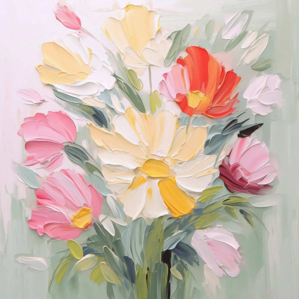 Painting of flowers on a white surface