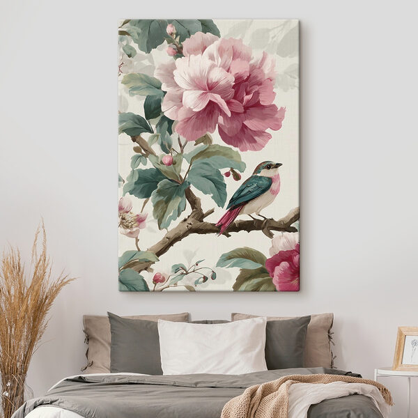 Bird on a branch with flowers