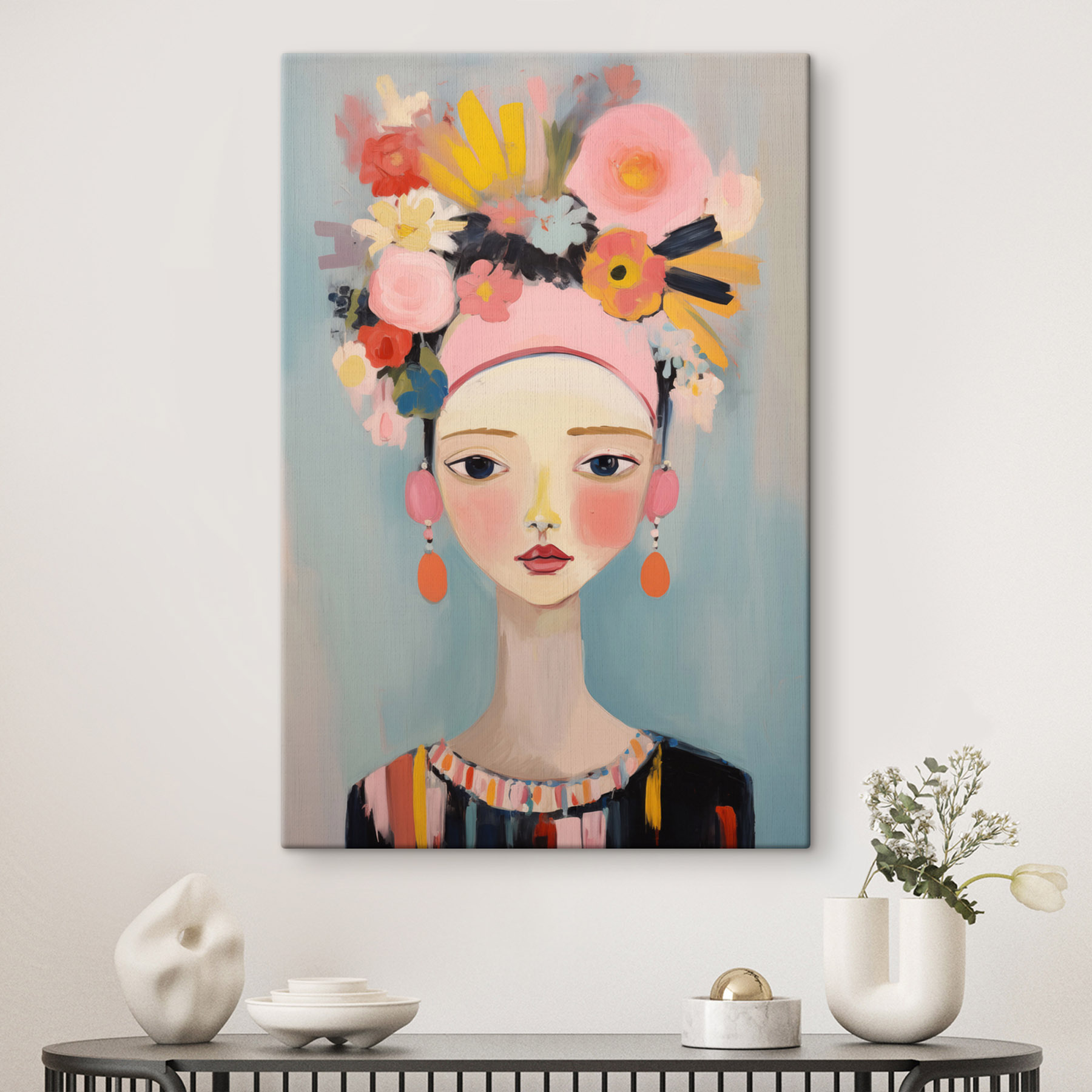Painting of a woman with flowers in her hair