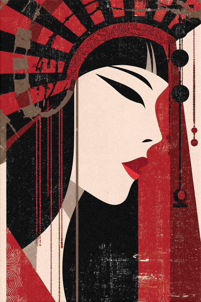 Woman's face with a fan