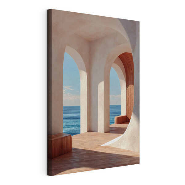 White building with arched windows and wood floors