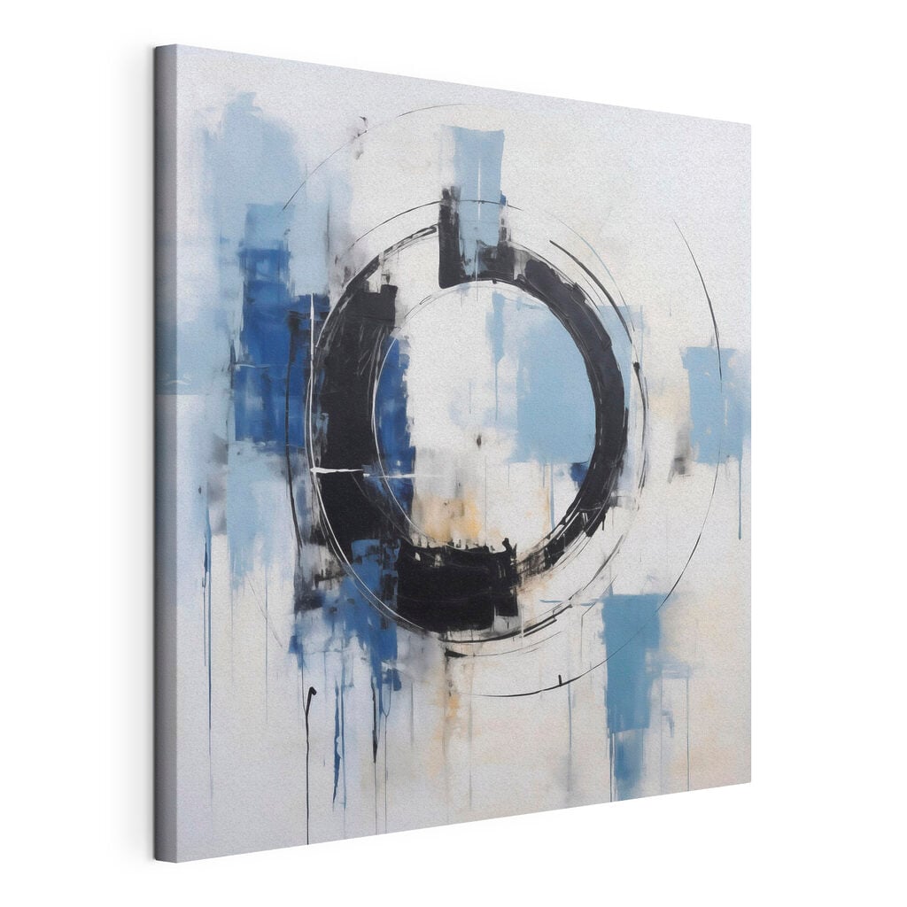 Painting of a circle with blue and white paint